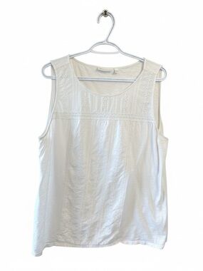 Rafaella Bright White Eyelet Lace-Trim Scoop Tank
